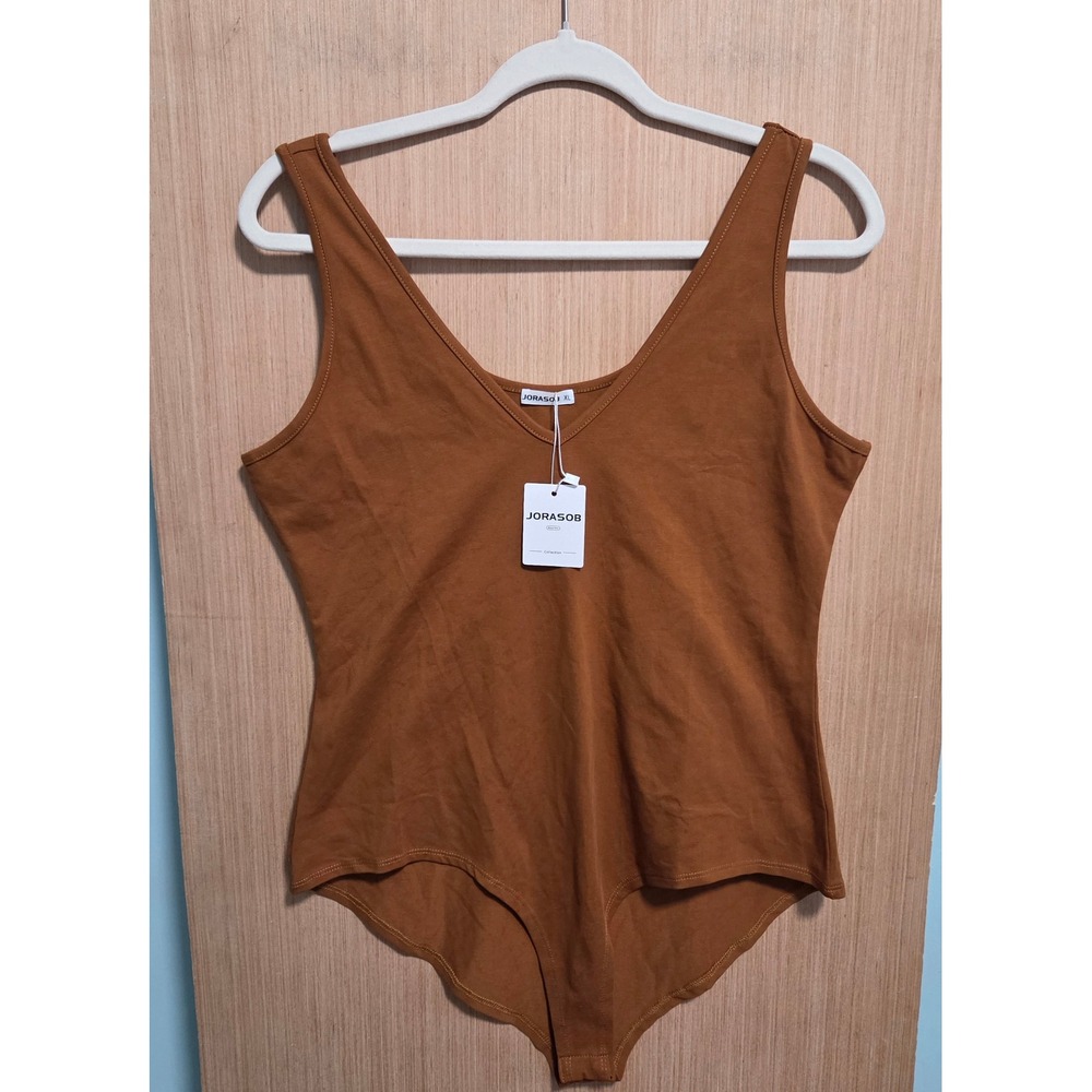 Jorasob Womens Rust Brown V-Neck Sleeveless Bodysuit Size XL NWT